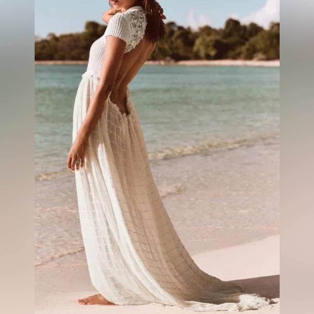 NWOT- Free People Serenity Open Back Medium Embroidered Boho Maxi Dress Size L